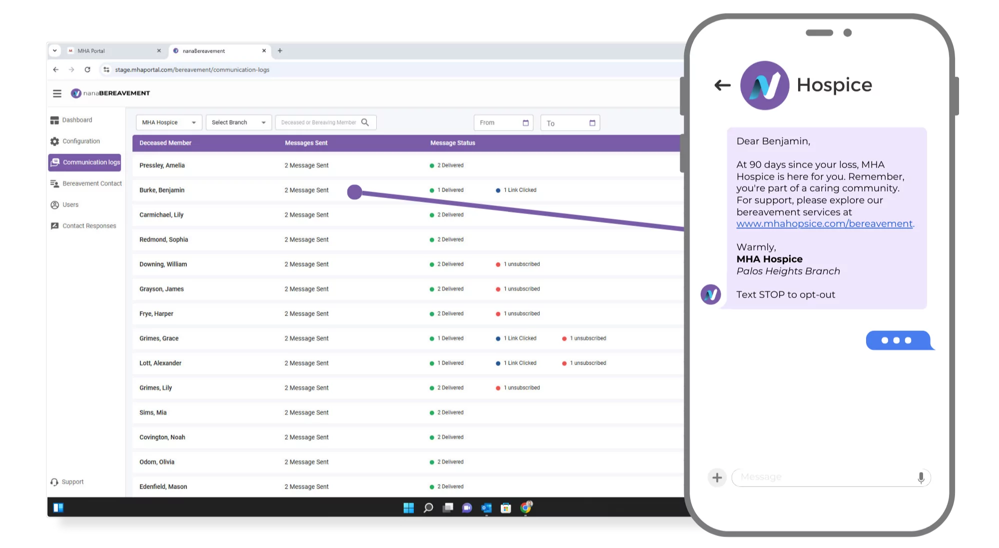 nanaBEREAVEMENT Implement Text-Based Messaging to Replace Antiquated Bereavement Support Processes